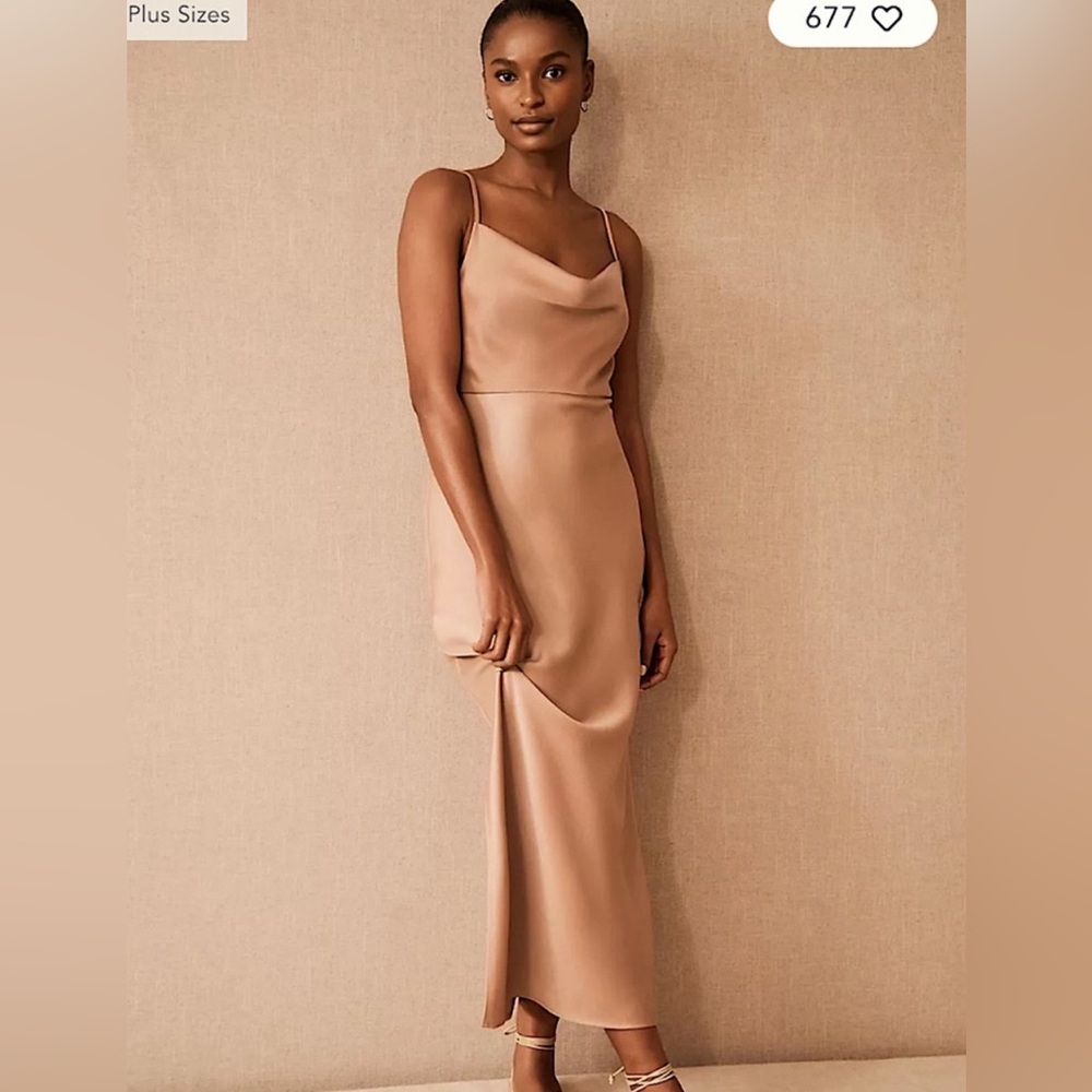 BHLDN Anthropology Cali Satin Charmeuse Midi Dress in Sand Dune Size 2